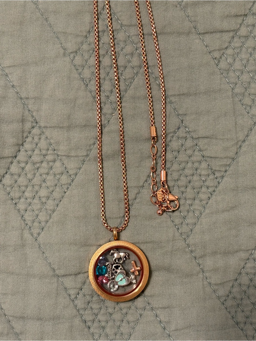 Rose Gold Floating Charm Locket Necklace with Multicolor Accents